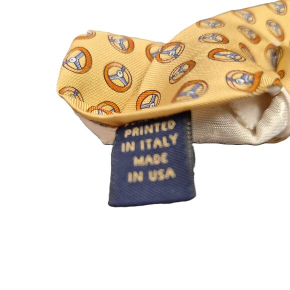 VTG Brooks Brothers Silk Tie Driver’s Wheel Print Yellow Foulard USA Y2K Preppy - Picture 4 of 4